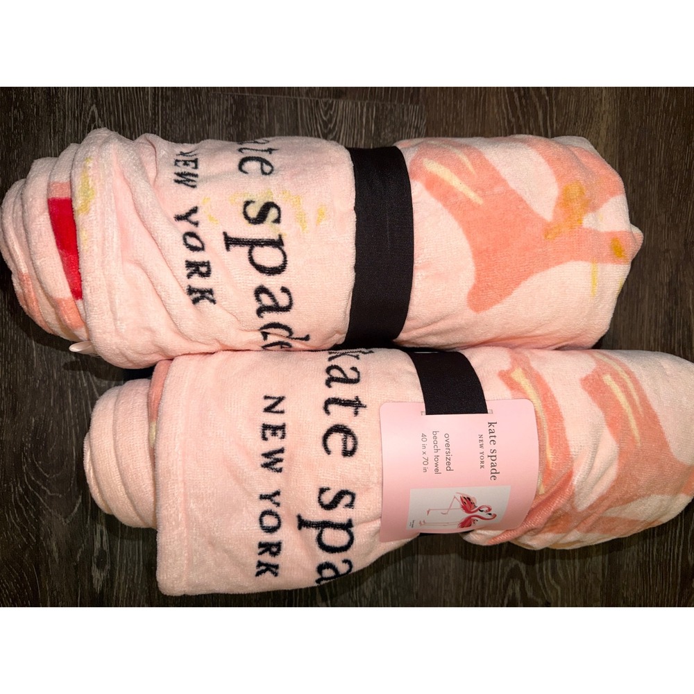 Kate Spade Beach Towel Set 2 Oversized Flamingo Poolside Cotton Tropical